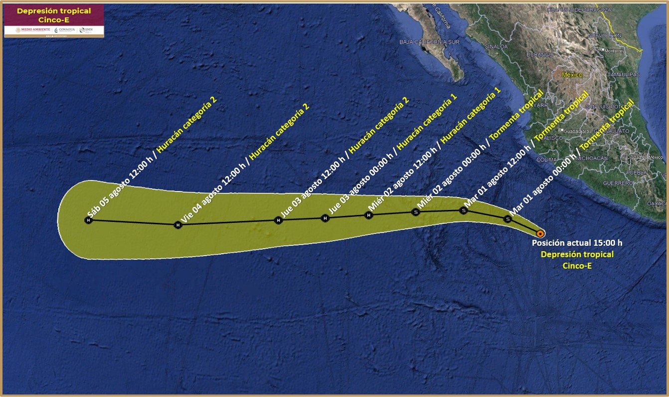 Se ha formado la depresión tropical Cinco E frente a las costas de
